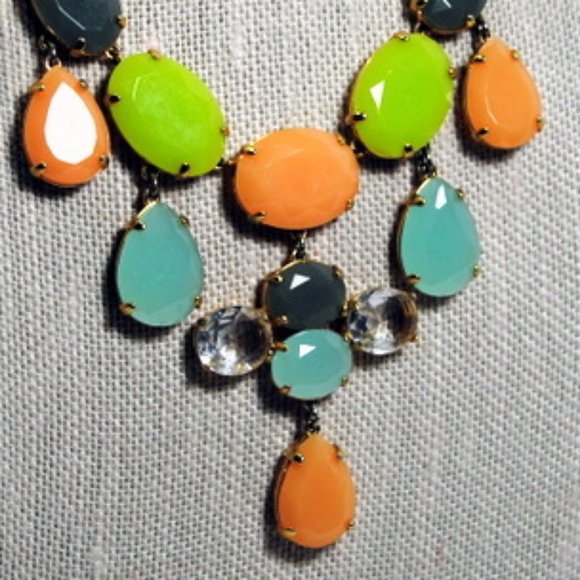 Statement Jewelry Necklace Gold Pastel Stones - Picture 3 of 5